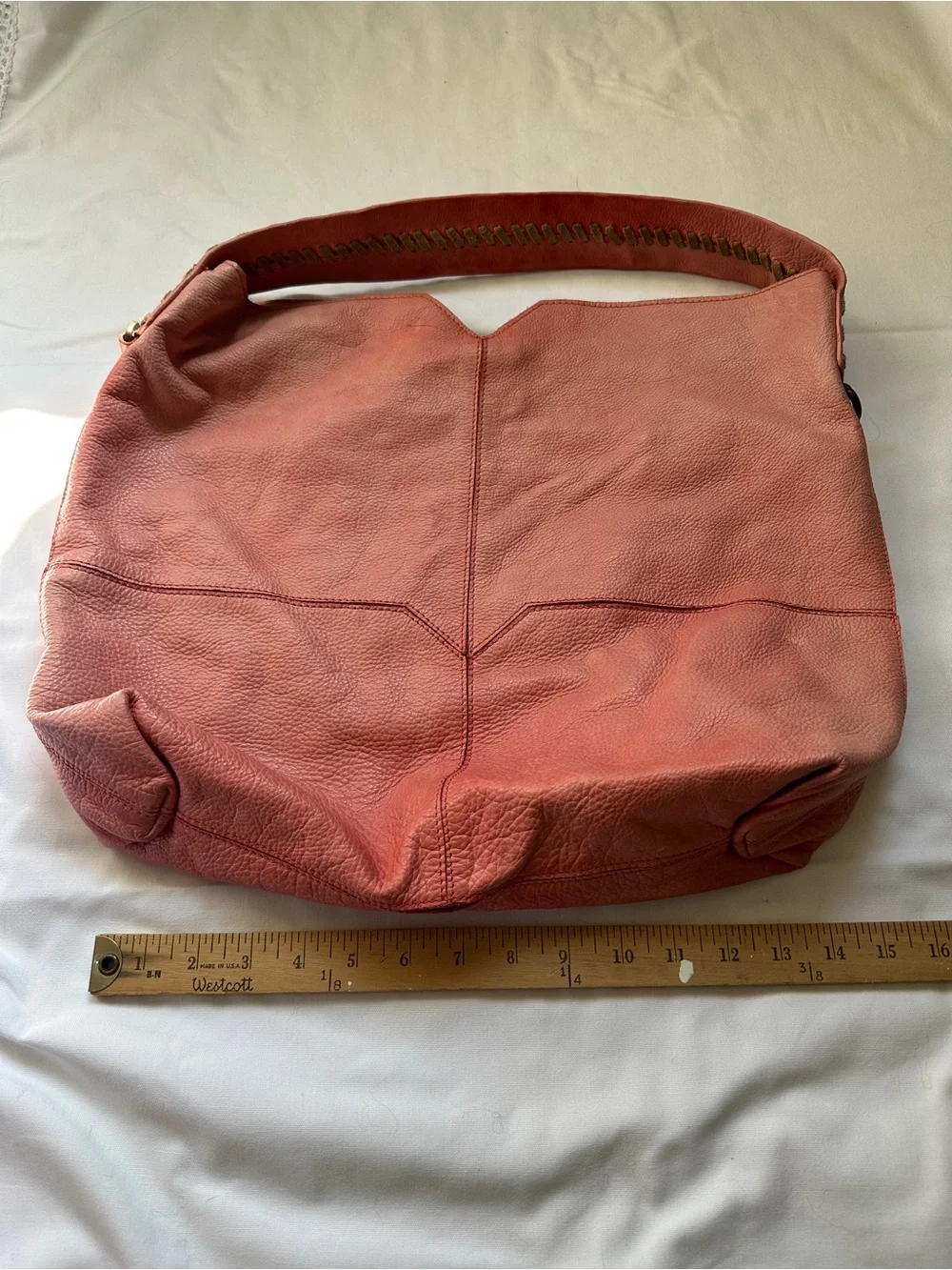 Soft Coral Leather Hobo Bag - Women's Shoulder Tote